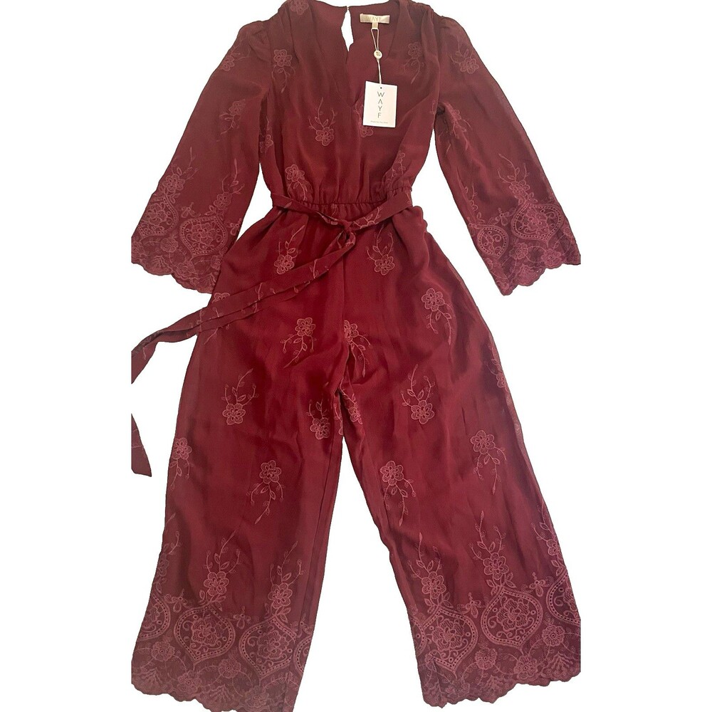 NWT WAYF Burgundy Floral Embroidered Mesh Romper Romantic-Bohemian & Whimsygoth